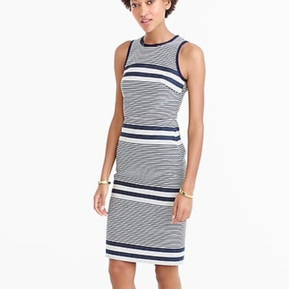 J. Crew Navy and White Textured Sheath Dress